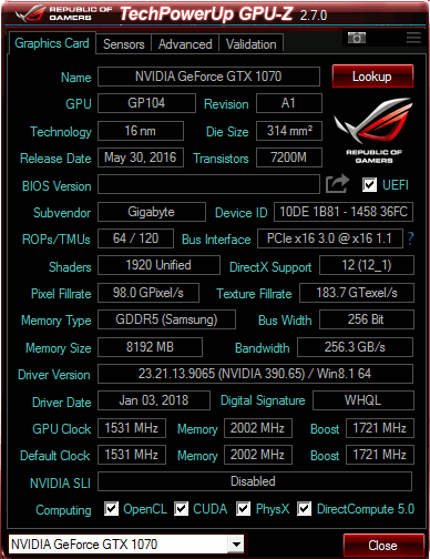 Ukázka programu GPU-Z
